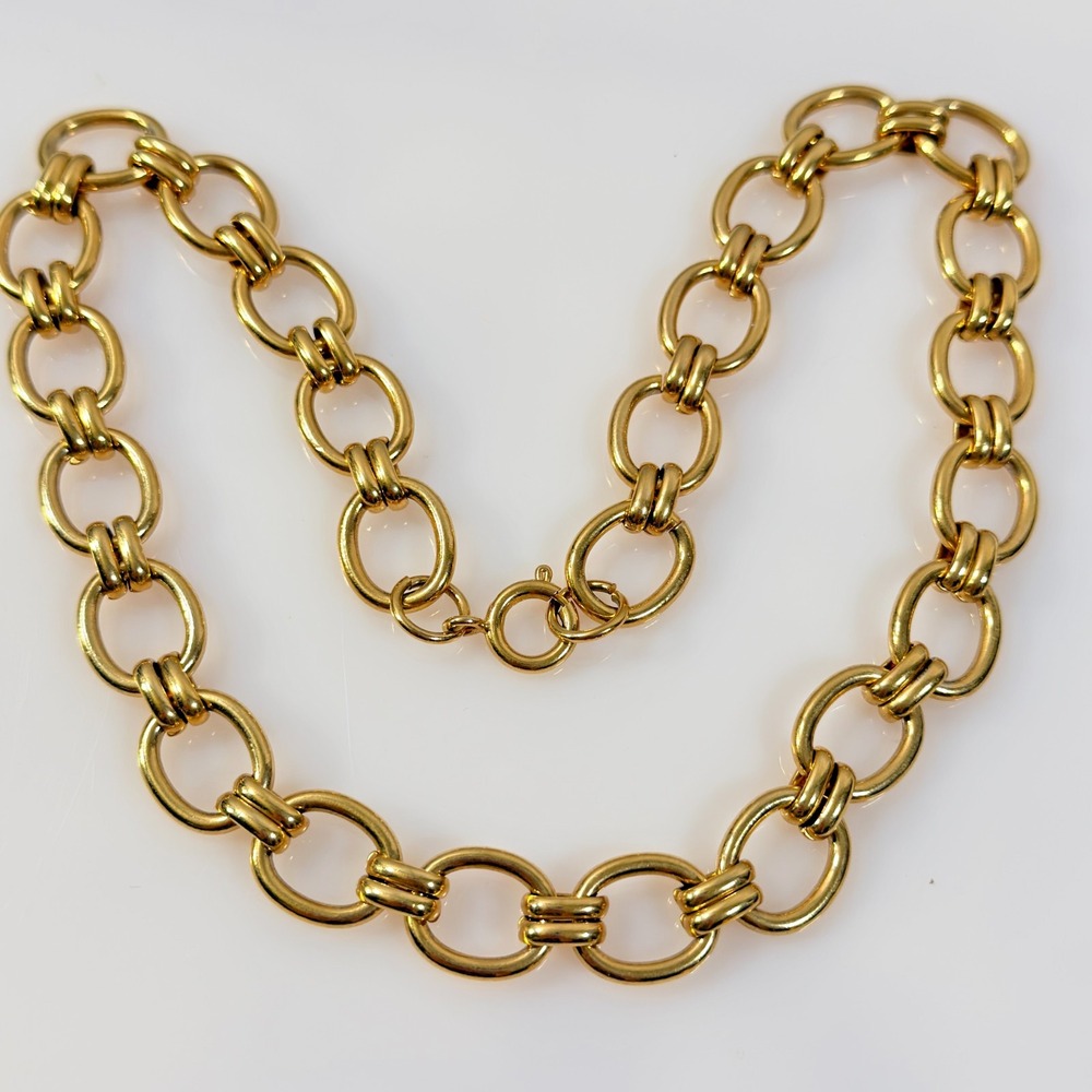 Vintage Gold Tone Necklace Chunky Oval Link Layering Chain Statement 18" 65g